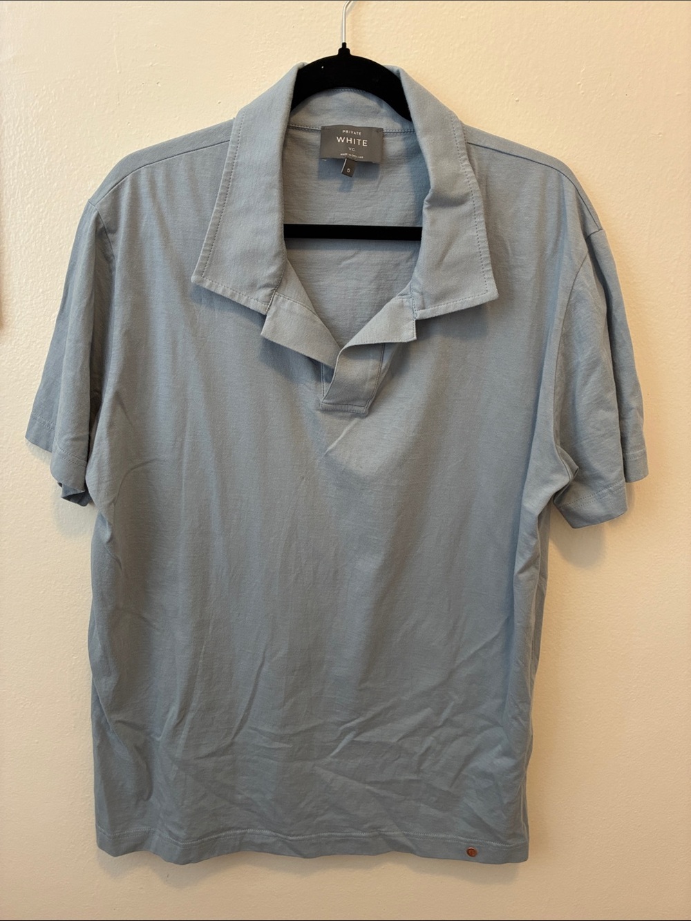 Private white vc Men's Pale Blue Open-Collar Polo